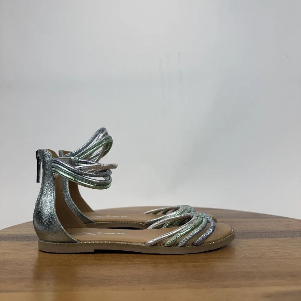 Big‎ Kids Girls Nina Brianna Blue Metallic Strappy Casual Sandals Size 1 Y GUC